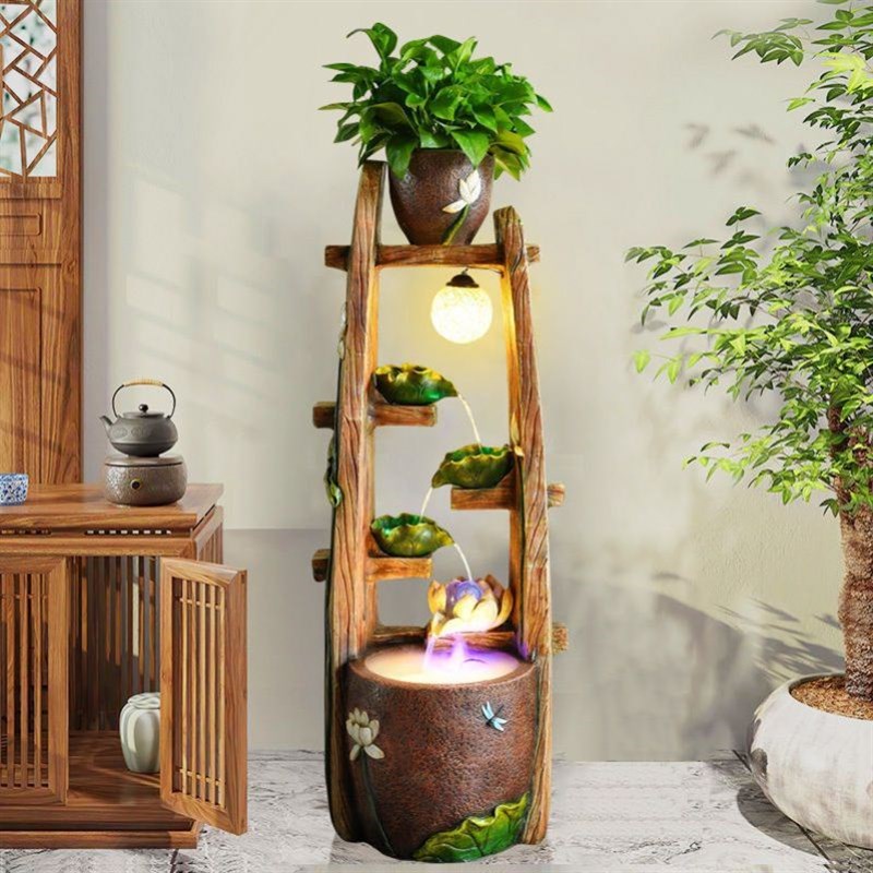 循环水流摆件新中式阳台客厅水流水摆件轻奢田园鱼缸盆栽景观店铺