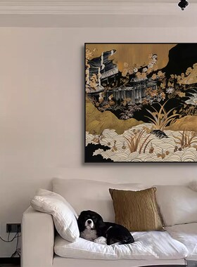 闲庭 中古风装饰画法式复古玄关摆柜挂画新中式客厅沙发背景壁画