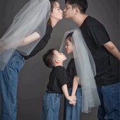 一家三四五口黑色t恤 家庭装 适合拍照纯色影楼亲子装 夏全家福服装