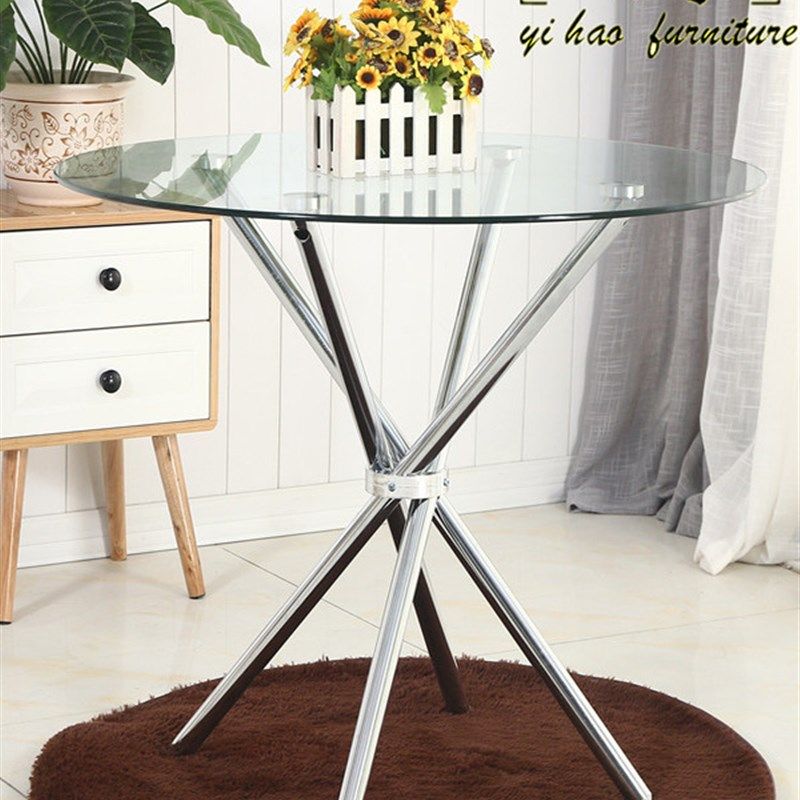 钢化玻璃圆桌小公寓餐桌简单咖x啡桌阳台休息家庭咖啡桌会议小洽