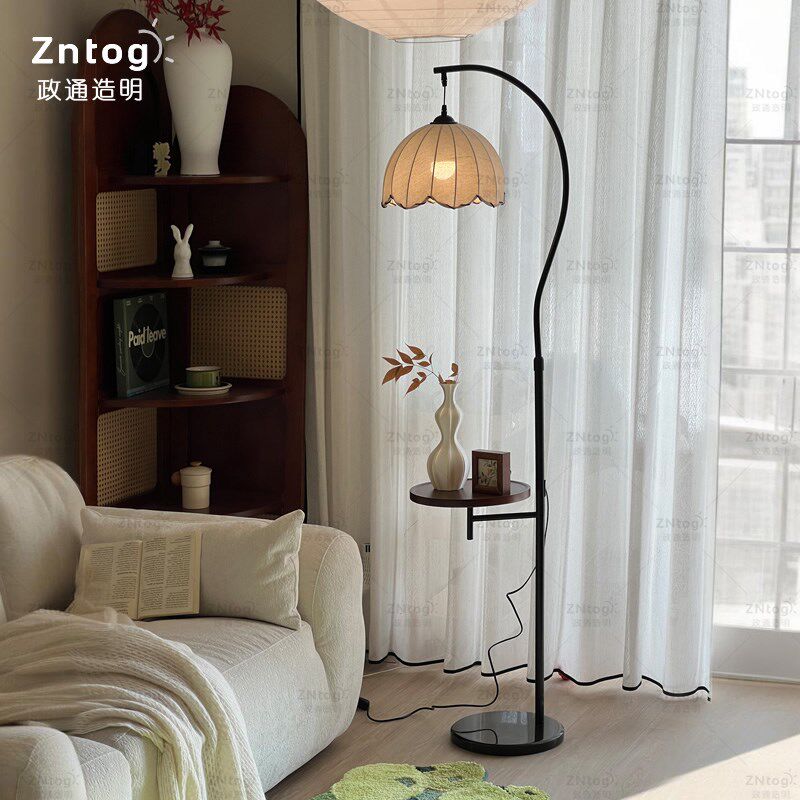 中古风落地灯氛围置物架客厅沙发旁装饰卧室床头一体台灯书房新款,家装灯饰光源,置物功能落地灯,淘宝优惠券,粉丝福利购,淘宝优惠卷