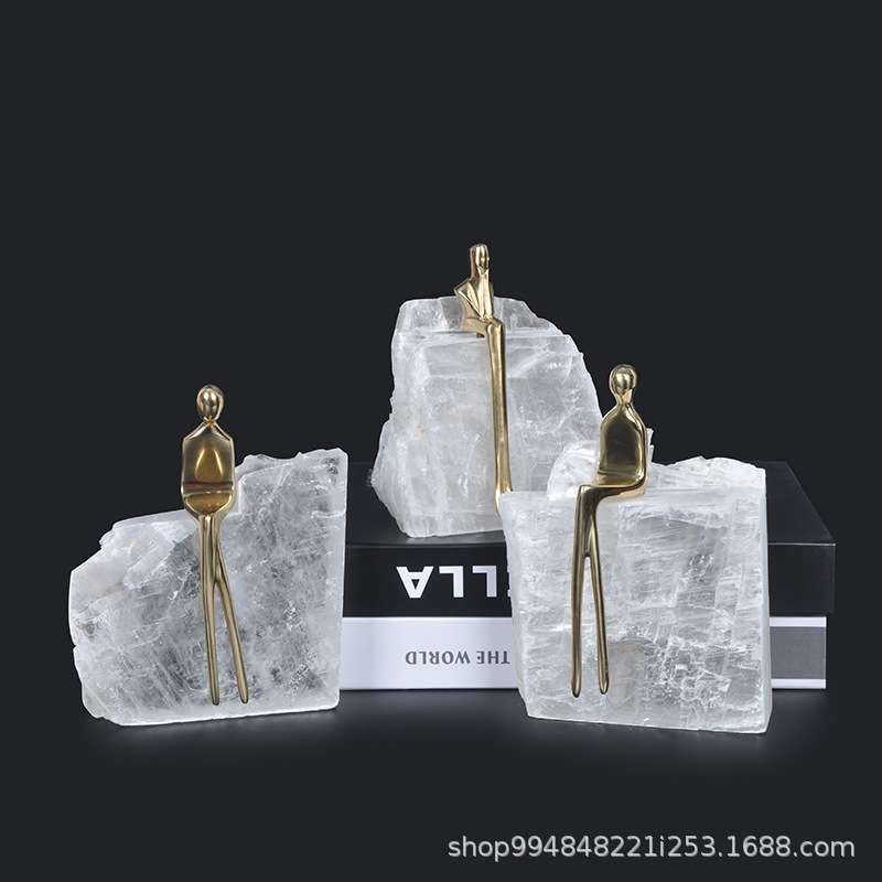 轻奢小铜人晶石别墅饰品样板间装饰软装玄关客厅电视柜书房摆件