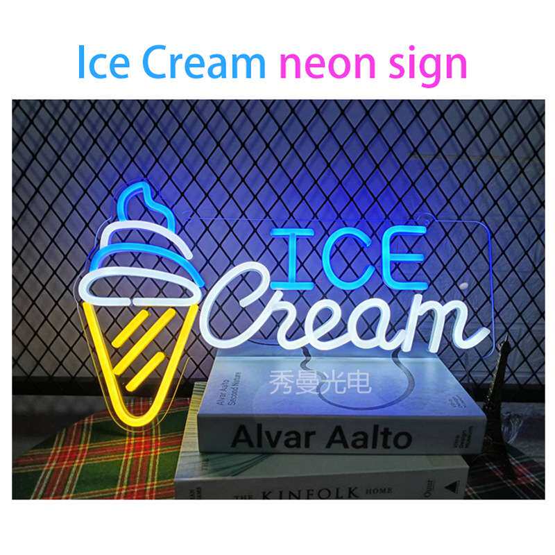 ICE CREAM NEON SIGN 冰淇淋LED广告牌灯牌 冰激凌冷饮亚克力霓虹