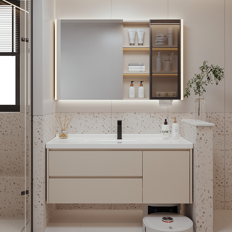 萧山浴室柜可放扫地机器人带基站扫拖一J体收纳陶瓷一体洗脸洗手