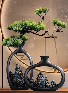 新中式禅意博古架装饰品山水花瓶摆件客厅酒柜家居V江山花瓶工艺