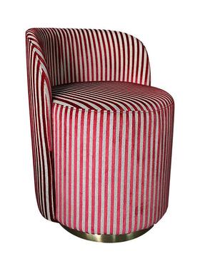 现代轻奢条纹红色梳妆凳矮茶凳带靠背可旋转圆柱形小凳子