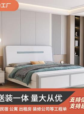 现代简约灰白色1.5储物出租房经济型1.8米实木床家用主卧双人床