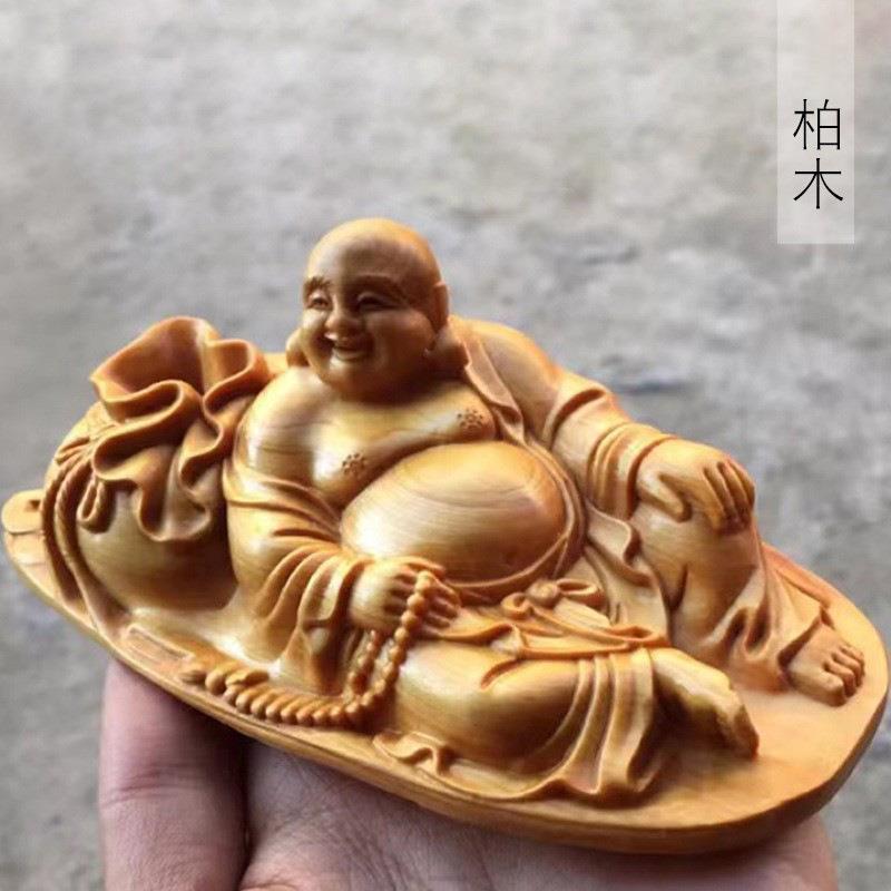 柏木雕刻布袋弥勒款摆件摆饰规格15×7×5.8家居工艺品厂家