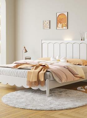 白色全实木床简约现代奶油风双人主卧室大床1.8米单人小户型家用