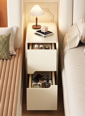 极窄床头柜小型超窄简p约现代置物架奶油风床边柜夹缝实木收纳边