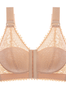 大红色大码前搭扣式文胖mm胸聚拢无钢圈内衣薄款防下垂收副乳奶罩