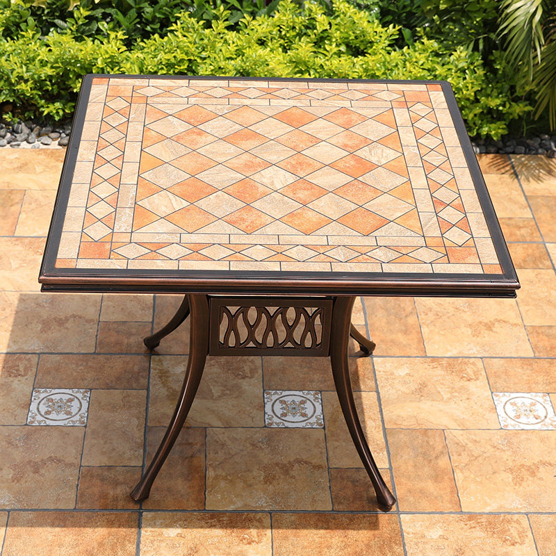 藤朝仿大理石桌子铸铝单桌庭院花园露天餐桌欧式餐台户外别墅家具