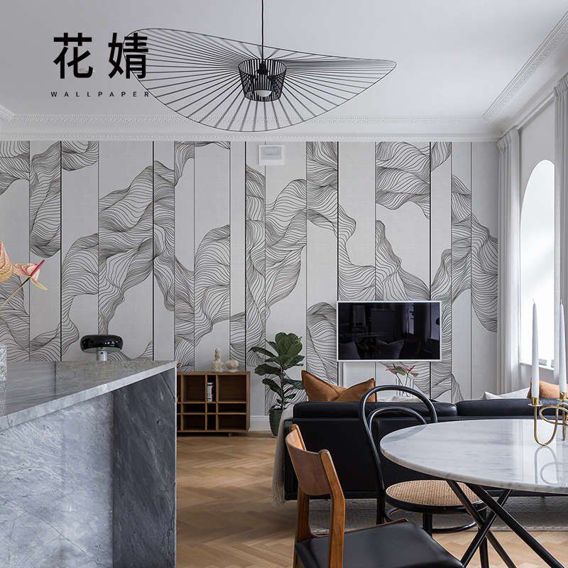 抽象线条艺术壁纸现代简约电视背景墙壁画定制卧室客厅无纺布墙布