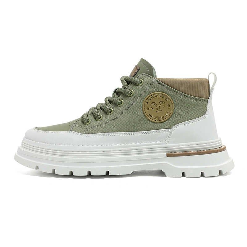 中帮男鞋潮春秋增高白色高帮鞋男士厚底小白鞋帆布工装马丁靴男款