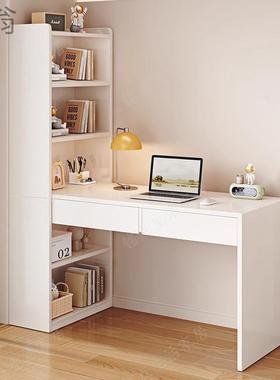 hZf奶油风电脑桌多功能书柜落地靠墙学习桌转角书桌简约家用卧室