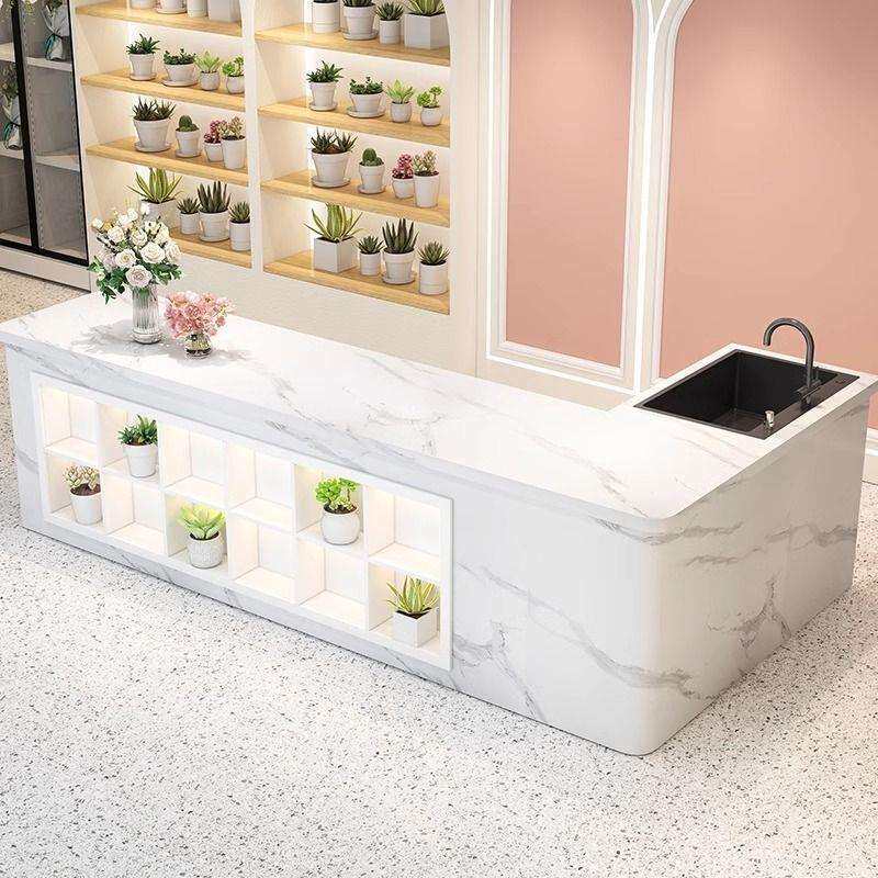 操作吧台收银台花艺简约花店一体转角果切操作台吧台甜品店奶茶店