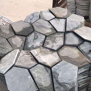户外不规则文化石板岩鹅卵石冰裂纹网青石板不规则防滑铺路踏步石