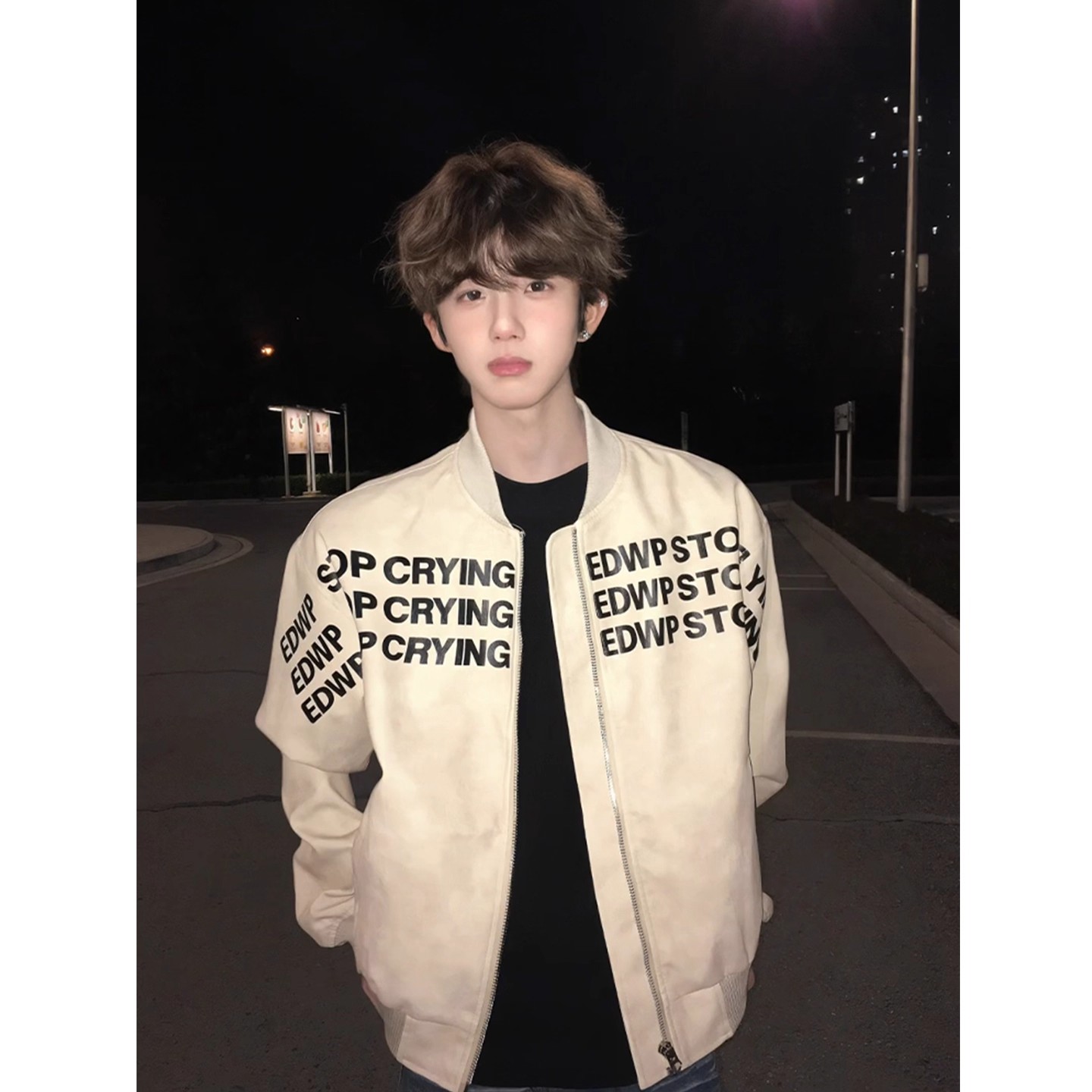 美式字母印花皮衣外套男款春秋季高街hiphop高级感飞行夹克棒球服