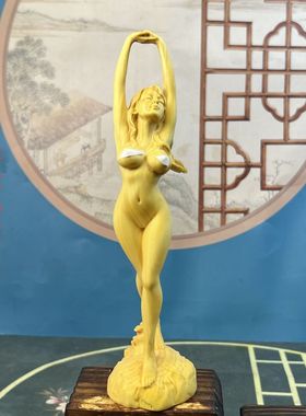 黄杨木雕刻初恋美女摆件客厅