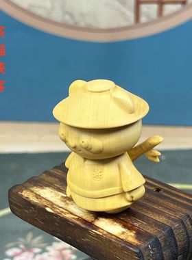 黄杨木熊猫侠客手把件新中式摆件