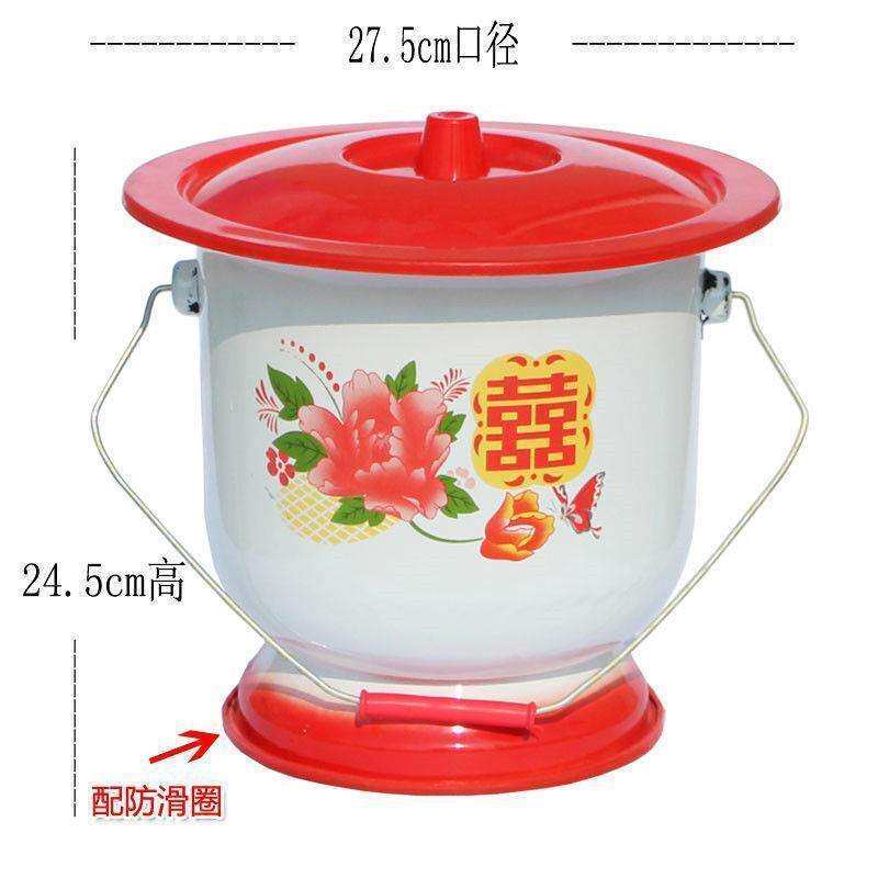 加厚大号搪瓷高脚痰盂.儿童座便器 老人痰盂 带盖搪瓷花兰桶