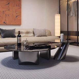 意式微晶石石茶几茶台极简客厅家用大理石台面大小圆形茶几组合