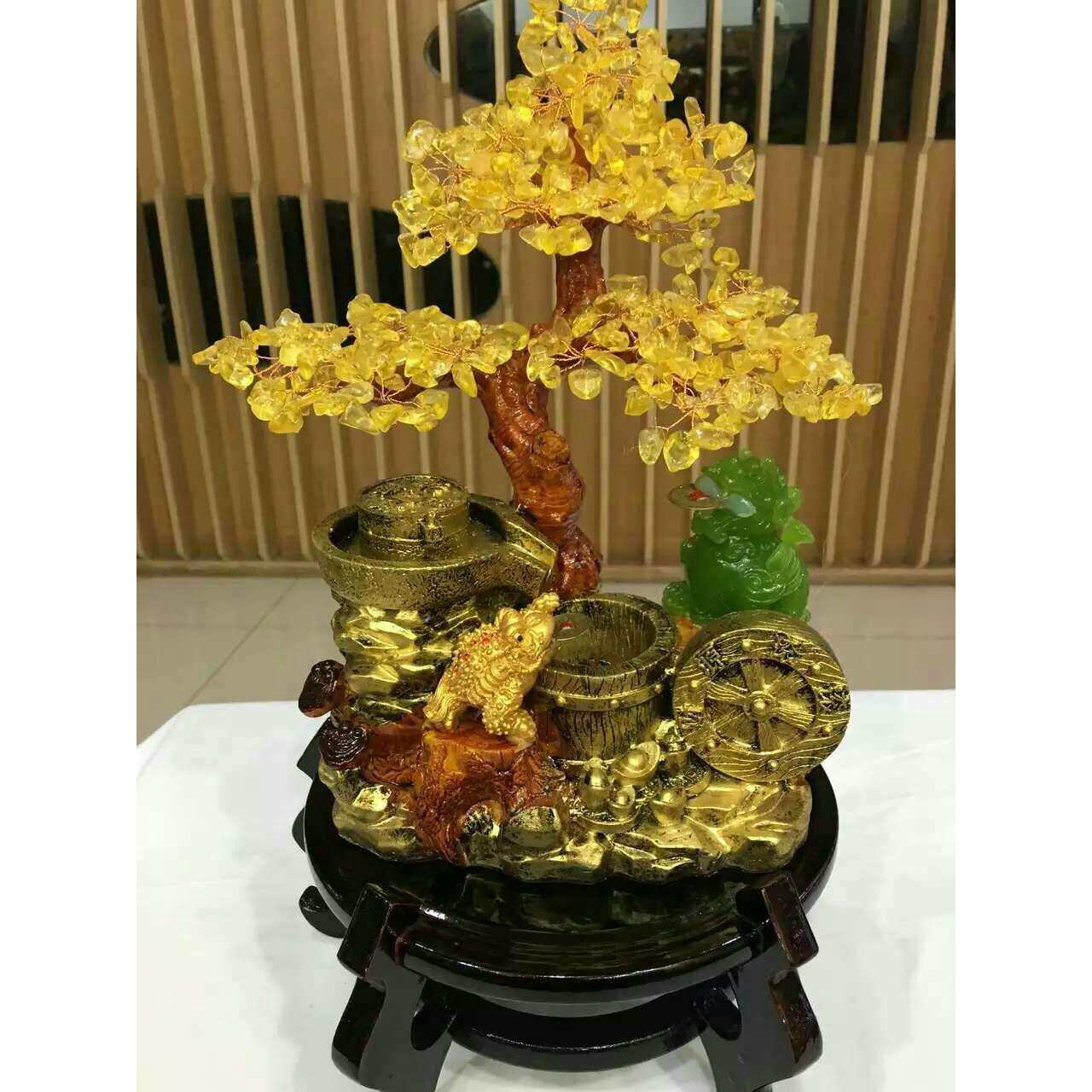 石磨木桶貔貅水晶树聚财发财树财宝树有底座黄粉紫水晶绿东陵