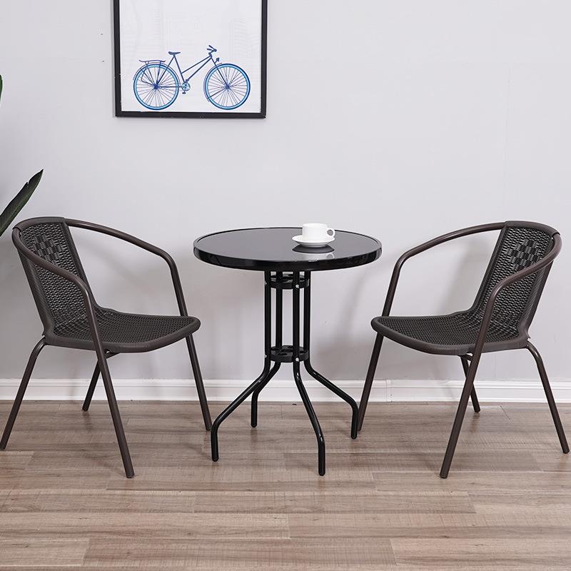 阳台小桌椅三件套户外桌椅套装折叠桌奶茶咖啡店外摆餐桌玻璃桌子