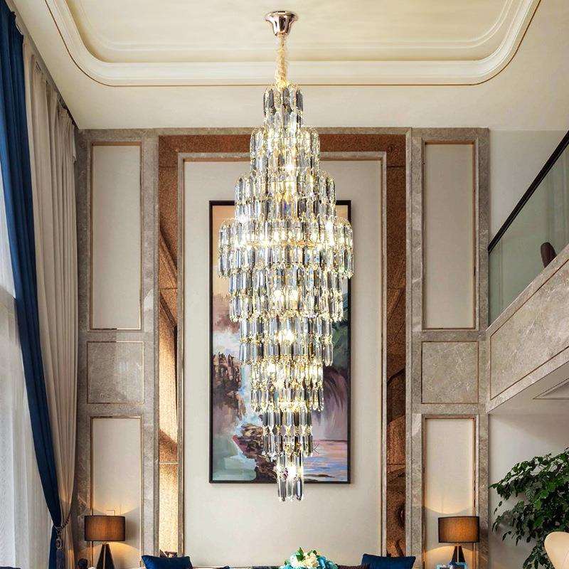 后现代水晶楼梯大吊灯新款轻奢吊灯客厅灯港式高档大气餐厅卧室灯
