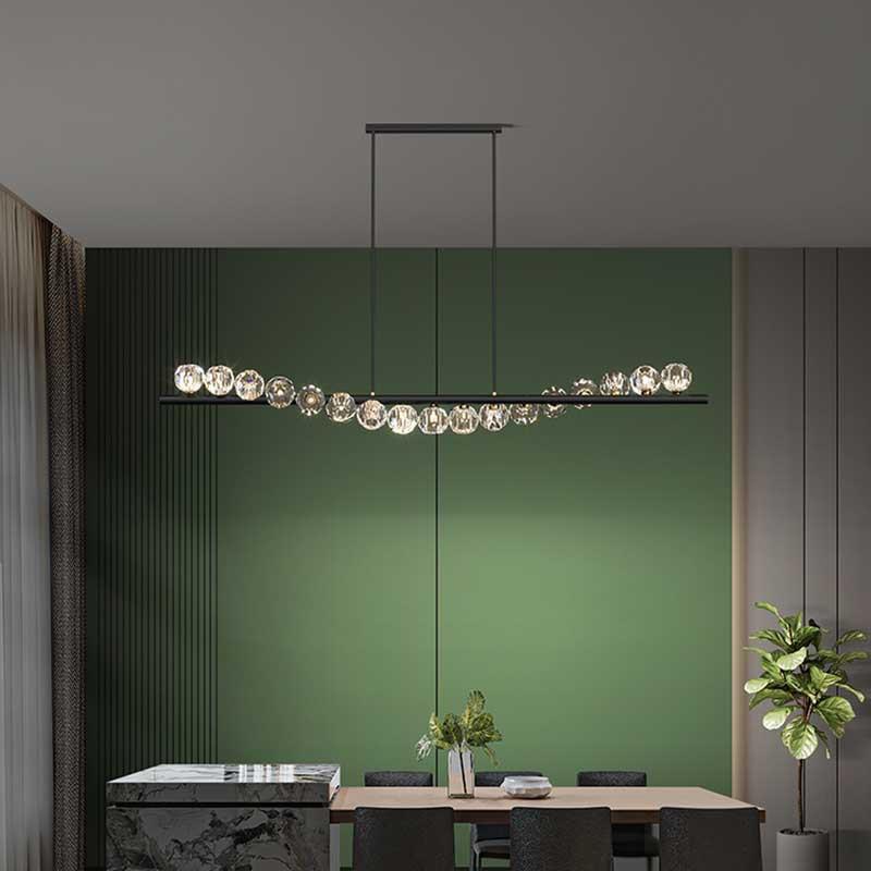 餐厅吊灯北欧灯具后现代轻奢饭厅灯全铜创意个性长条吧台水晶吊灯