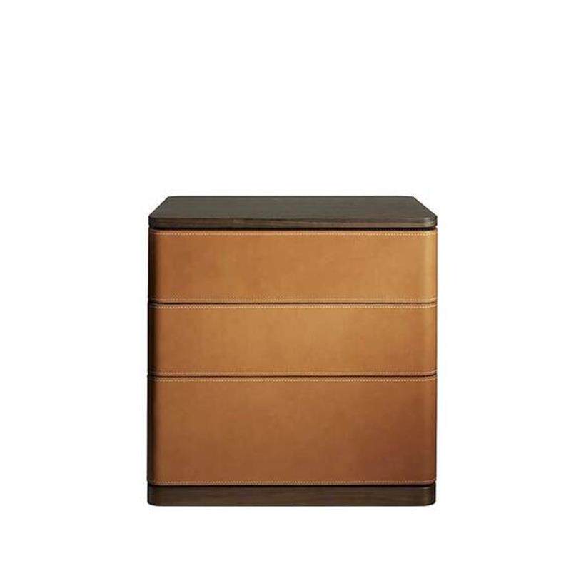 Poltrona Frau意式轻奢大理石三斗柜马鞍皮 Fidelio卧室床头柜