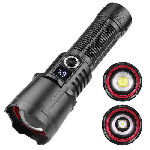 亚马逊新款30W LED电量显示变焦远射金属开关户外强光XHP160手电
