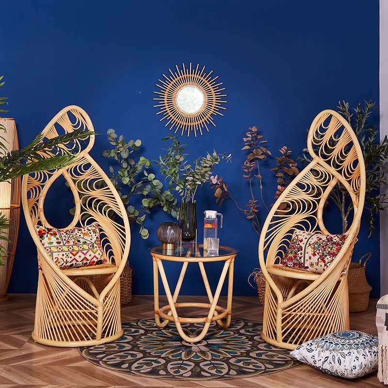 民宿风藤椅复古藤编躺椅阳台客厅庭院休闲椅家用高背沙发椅