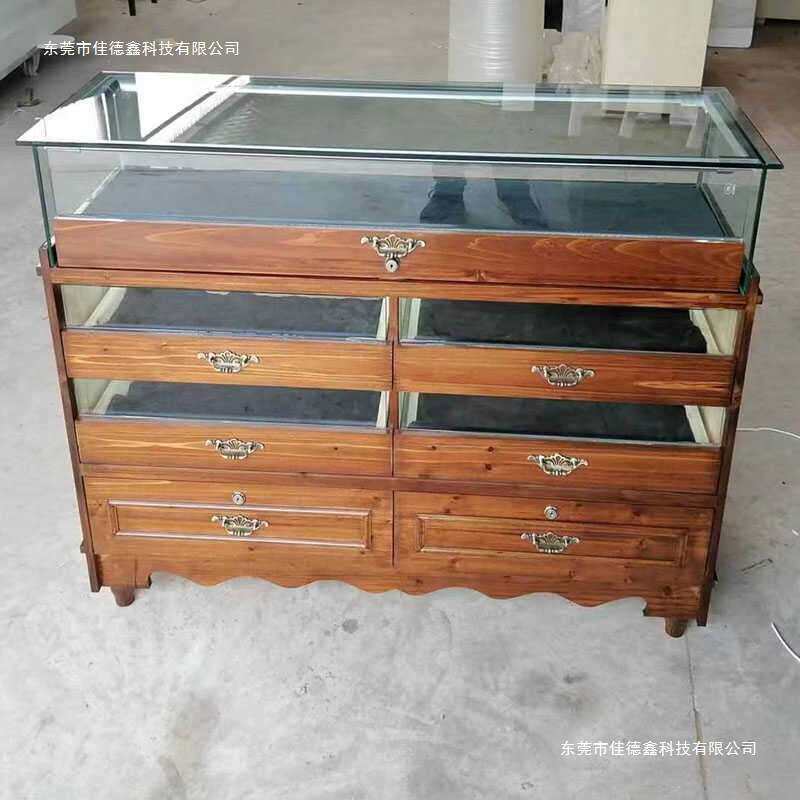 实木复古饰品柜玻璃中岛柜珠宝首饰展示柜饰品古玩玉器仿古陈列柜