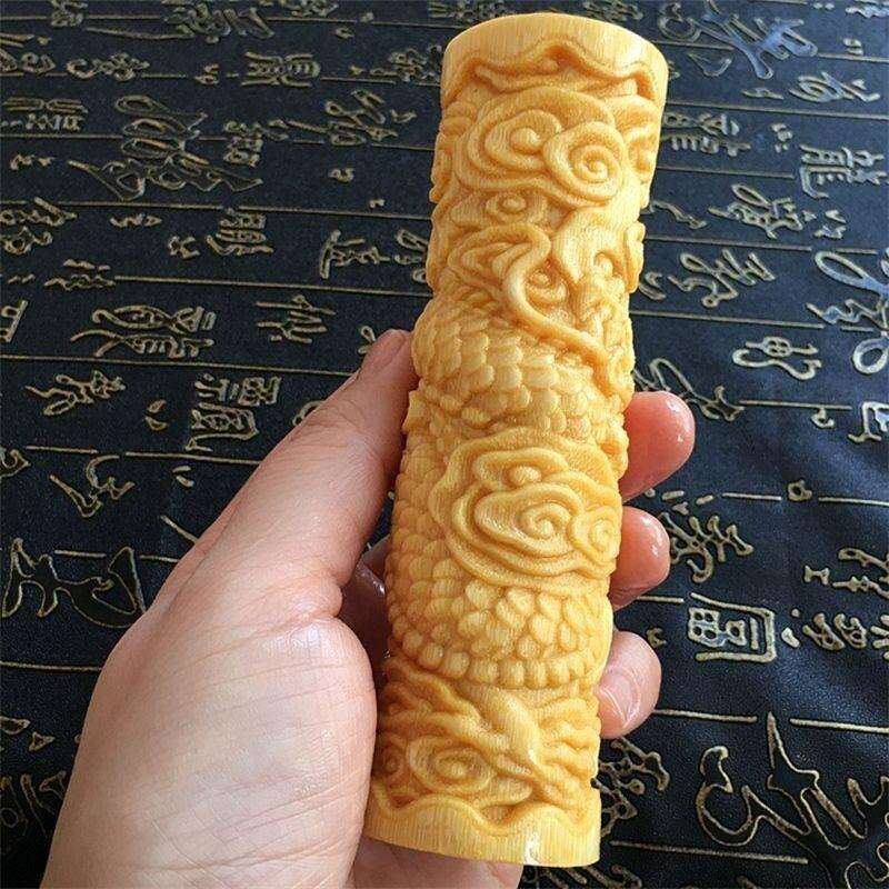 文玩龙血金丝竹实心竹刻龙柱手把摆件竹龙行天下盘龙盘玩件