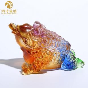 琉璃金蟾水晶汽车工作台摆件车内小饰品创意个性潮中控台蟾蜍茶玩
