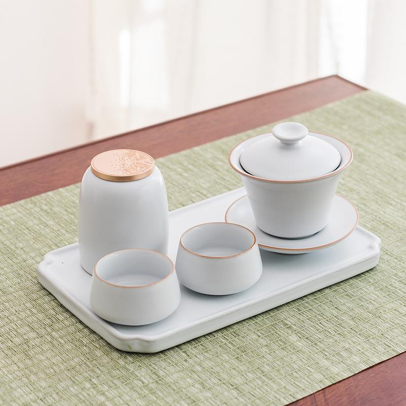 汝窑功夫旅行茶具套装茶壶茶杯办公家用便携陶瓷茶盘轻奢高档整套
