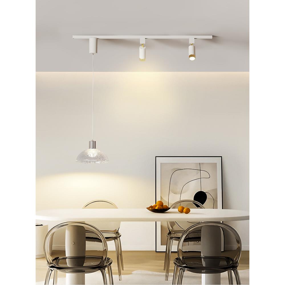 餐厅吊灯带射灯现代简约法式奶油风吧台岛台餐桌可移位轨道吊灯