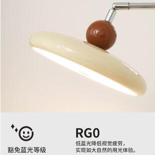 法式奶油风摇臂壁灯卧室床头灯免布线接线中古可旋转长臂护眼灯