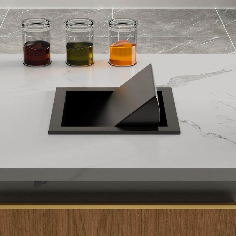 商用卫生间台面嵌入式垃圾桶盖子方形不锈钢摇盖翻盖洗手台装饰