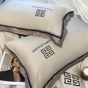 水洗冰丝床单四件套夏季凉感丝滑裸睡床上用品床笠款男轻奢绣花