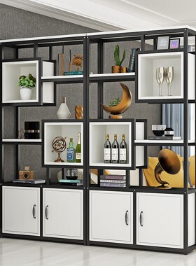 铁艺屏风隔断墙置物架办公室工业风展示柜餐厅玄关柜客Y厅书柜书