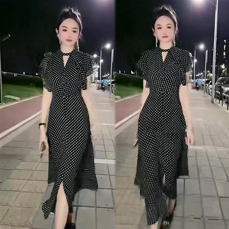 女神范知性优雅气质波点t裙夏季新款收腰显瘦时尚网红爆款洋装潮
