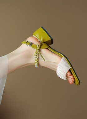 胖mm鞋宽胖脚凉鞋女款夏季大码女鞋41一43中跟40加肥粗跟绿色鞋42