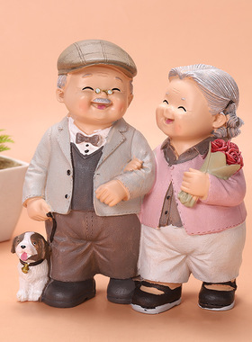 卧室家居老头老太太摆q件军恋白头偕老金婚祝寿情人周年纪念日礼