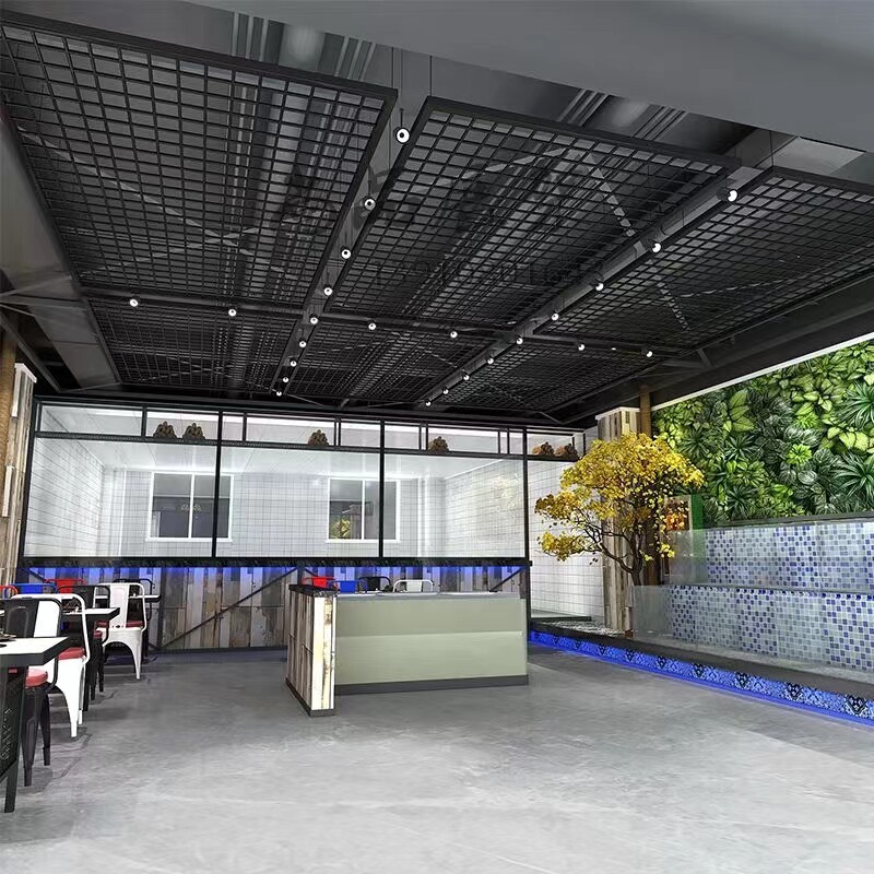 工业风网格铁网背景墙屏风餐厅镂空吊顶铁艺网T饭店隔断网红酒吧