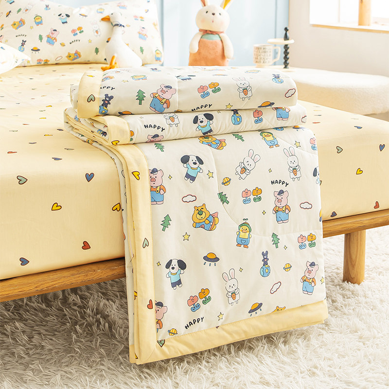 全棉夏被100纯棉夏凉被四件套薄被芯儿童卡通夏天可机洗空调被A类