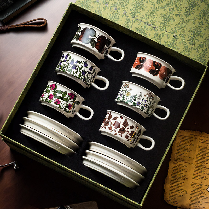 礼盒装中古风高级感咖啡杯碟套装陶瓷花茶杯具礼品杯结婚礼物,餐饮具,咖啡杯,淘宝优惠券,粉丝福利购,淘宝优惠卷