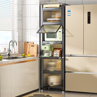 厨房夹缝多功能置物架落t地多层抽拉式储物柜烤箱微波炉电器柜橱