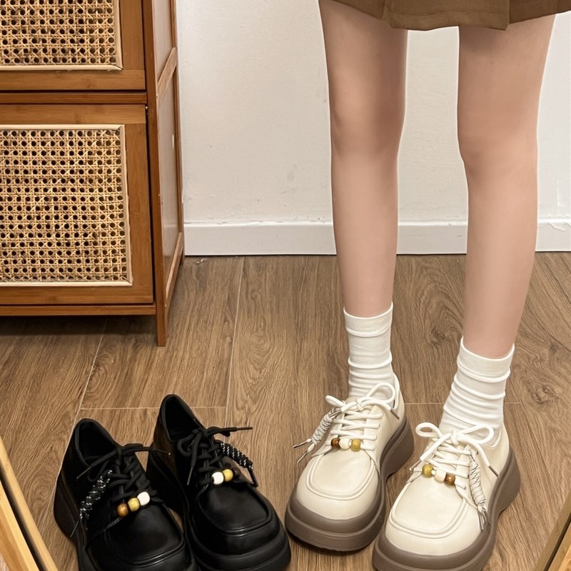 白色厚底英伦乐福鞋女p大头鞋jk玛丽珍女鞋增高百搭鞋子系带小皮